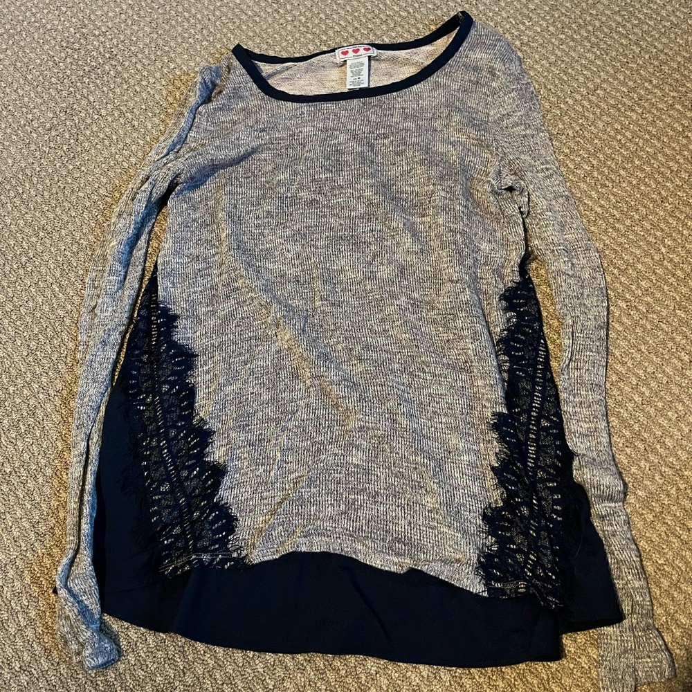 Gray and Navy Blue Lace Sweater